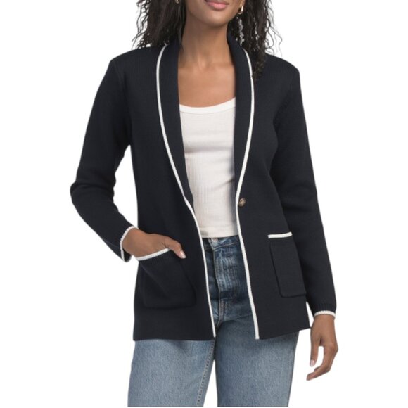 Elie Tahari Sweaters - ELIE TAHARI Shawl Collar Sweater Blazer With Contrast Tipping